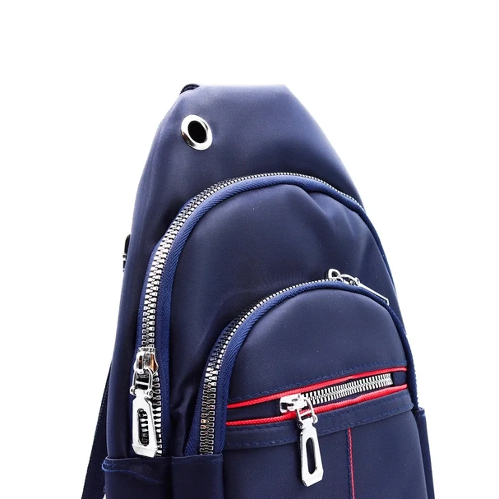 Nylon Navy and Red Stripe Crossbody Sling Bag